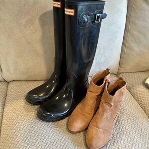 Hunter Black Tall Boots and Brown Ankle Boots